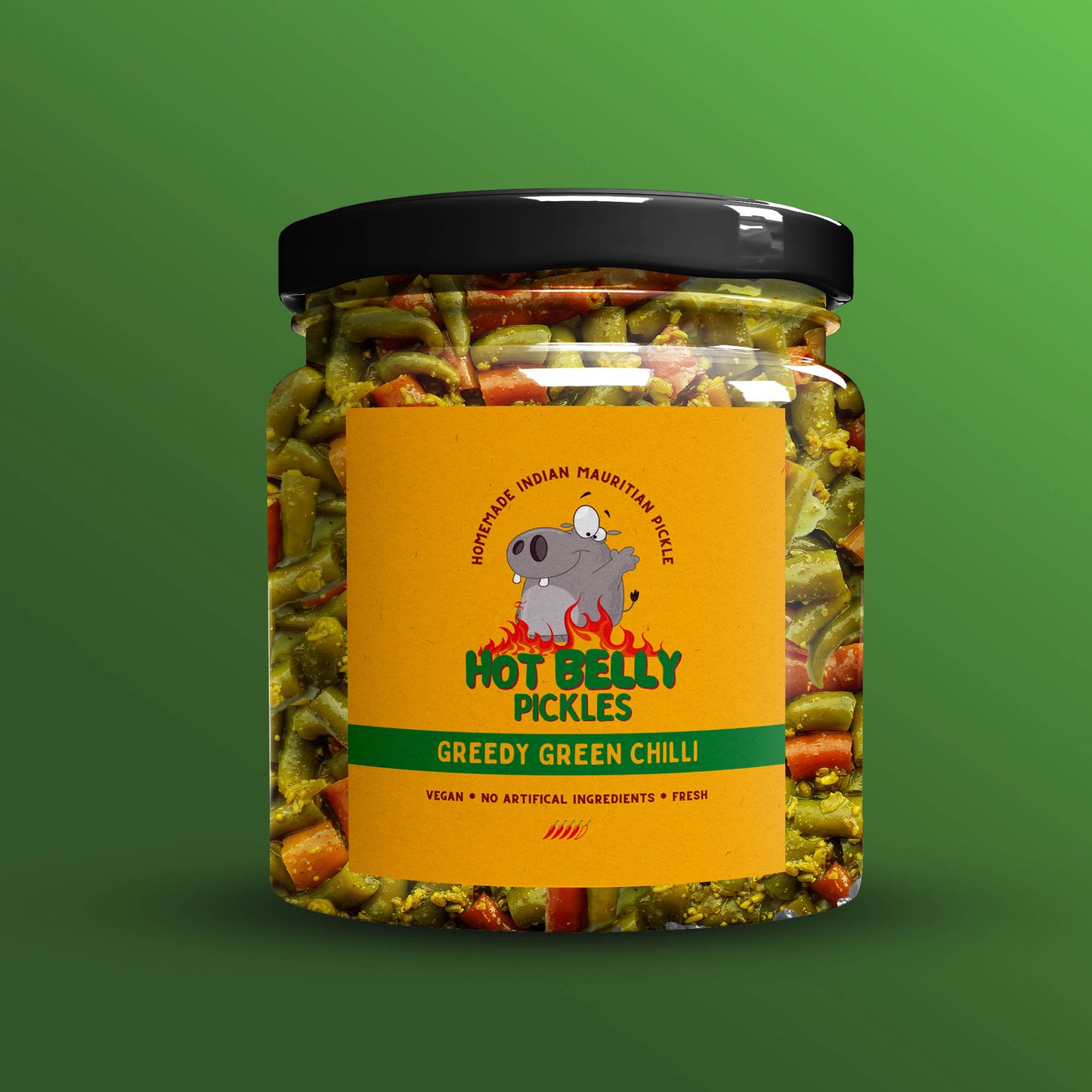 Fiery green chilli pickle with bold heat and gourmet spice
